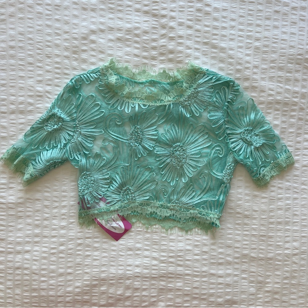 NWT Sexy Snob Light Aqua Sheer Lace Crop Top, S
